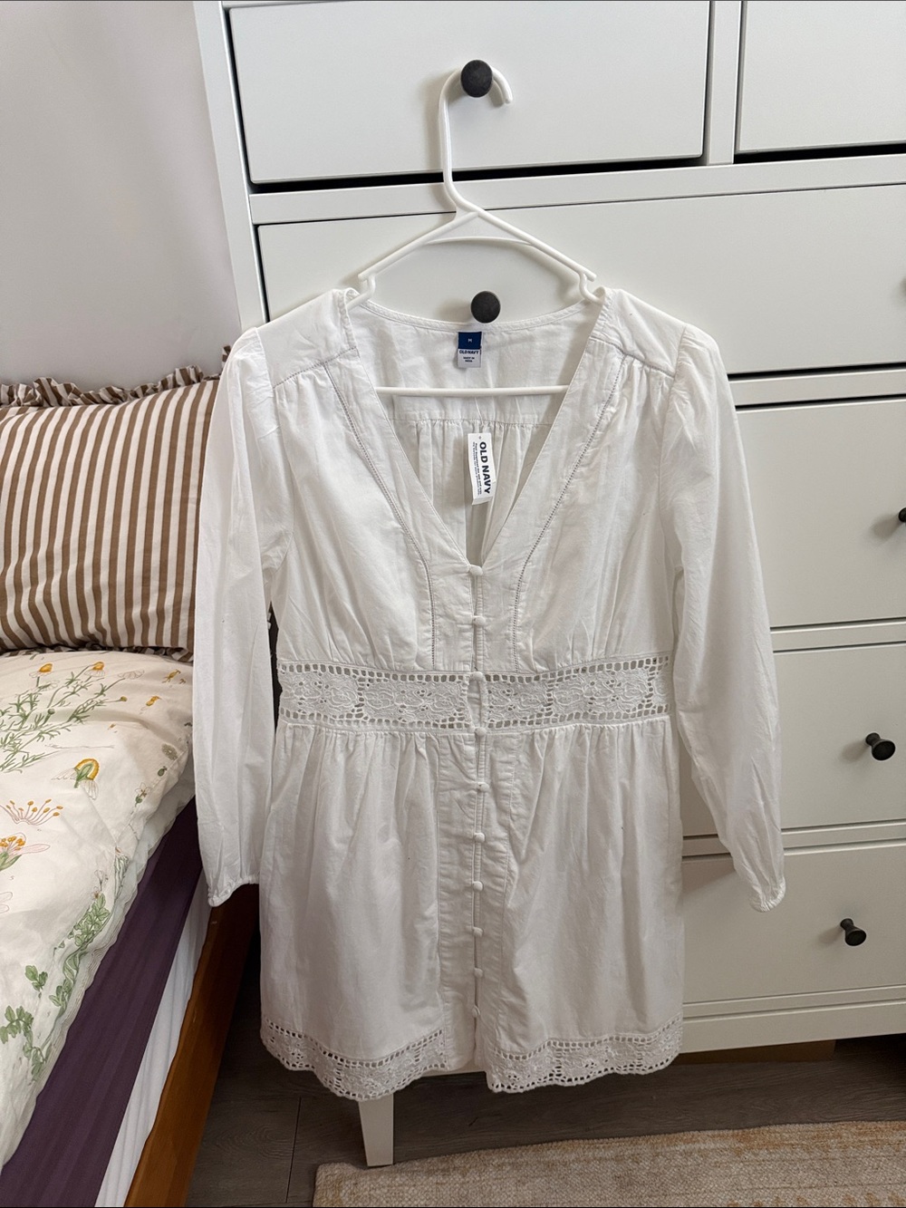 Old Navy White Crochet-Waist Button Tunic